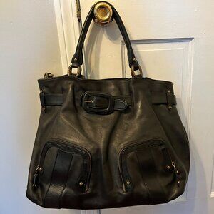 COLE HAAN Large Black Leather Satchel